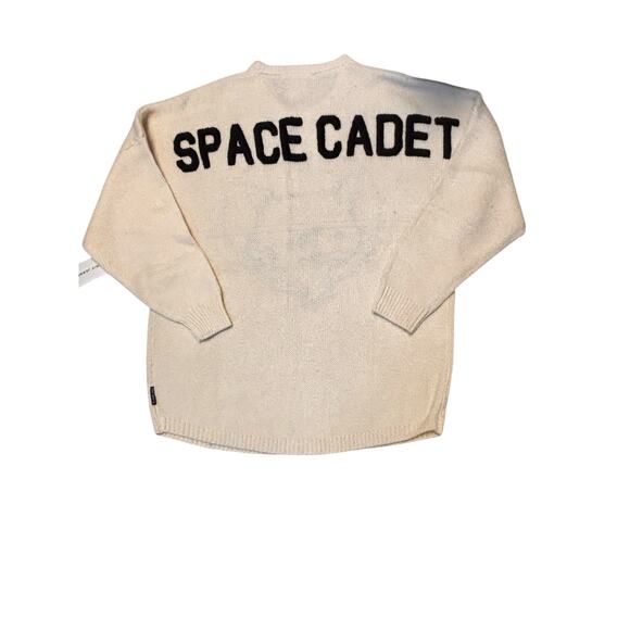 Spirit Jersey “Space Cadet” Cat Graphic Sweater Cream Size Small - Picture 2 of 5